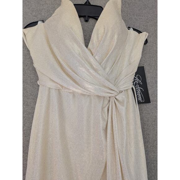 La Femme Sleeveless Maxi Dress Size 00 White Gold Gown Prom Wedding #28363 NWT - Picture 3 of 8
